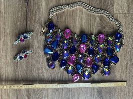 XXL Glamour Burlesque Schmuckset  Halskette & Ohrstecker