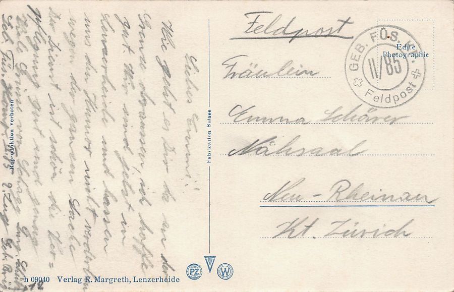 Cartoline postali: Lenzerheidesee, Feldpost GEB.FÜS.KP. II/85 – Usato da Frauenfeld venduto da POML 1