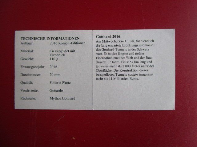 Medaglie: GIGANT: Gotthard Mythos - Gotthard 2016 - 70 mm - PP – Nuovo e nell'imballaggio originale da Luzern venduto da Horoskop1 3