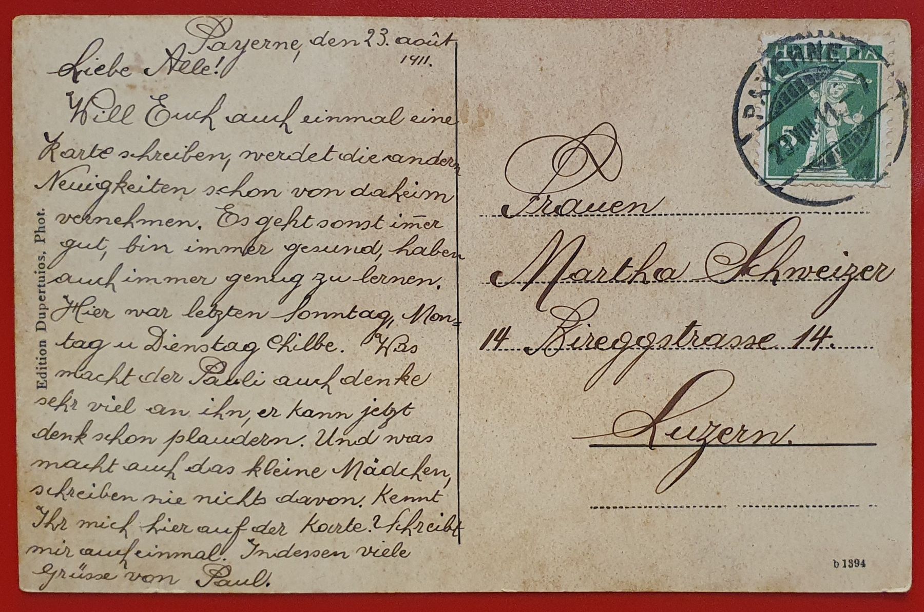 Ansichtskarten: Payerne 1911 -  Institut Jomini – Gebraucht aus Kreuzlingen von Rschweiz1 1