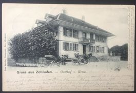 Gruss aus ZOLLIKOFEN Gasthof z. Kreuz - Pferde-Fuhrwerk