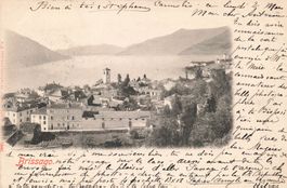 Brissago TI Veduta del paese e Lago Maggiore
