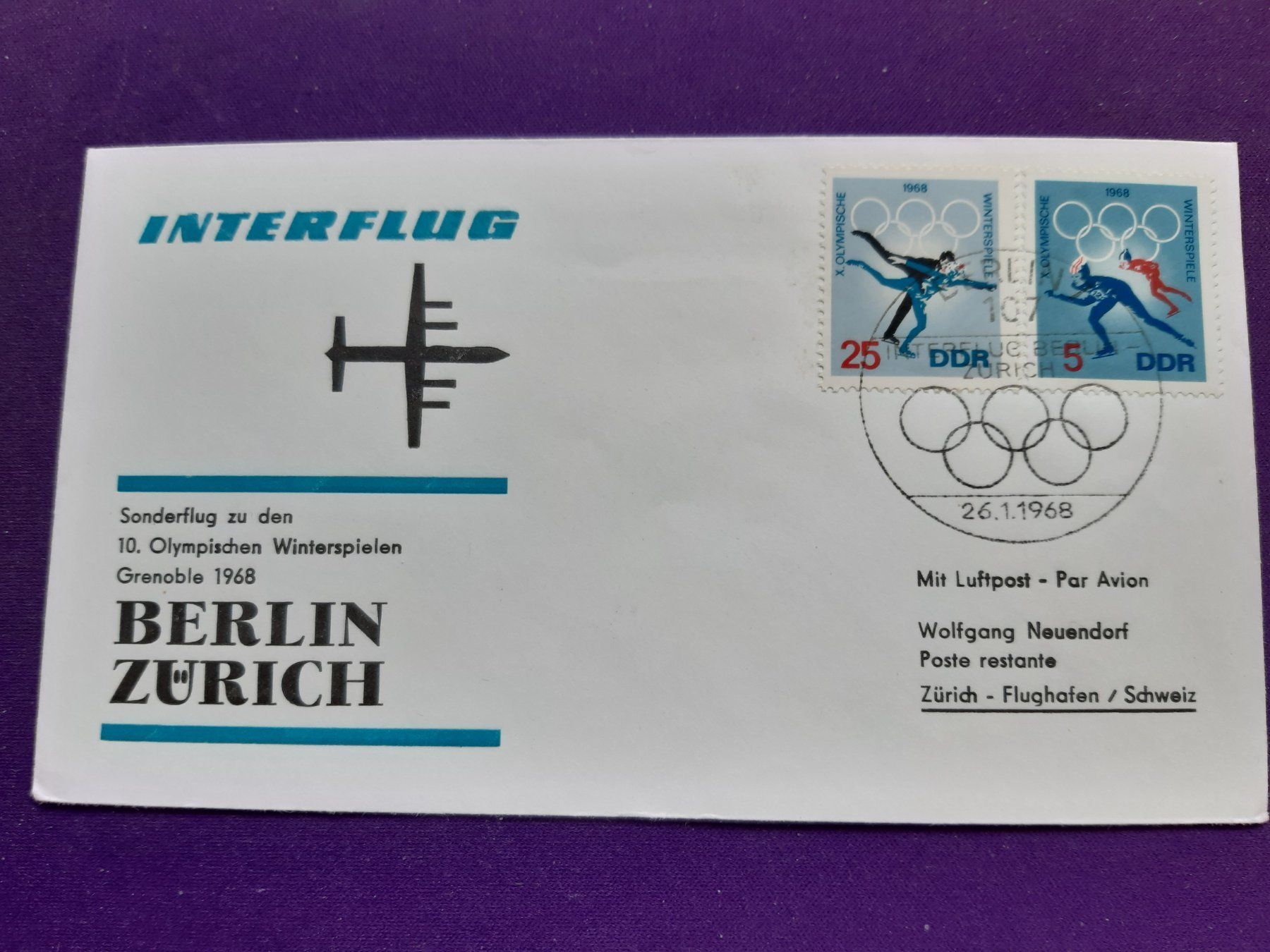 Tutti i francobolli: Sonderflug mit INTERFLUG vom 26.1.1968, Grenoble 1968 – Nuovo (secondo la descrizione) da Wangs venduto da weisstannen01