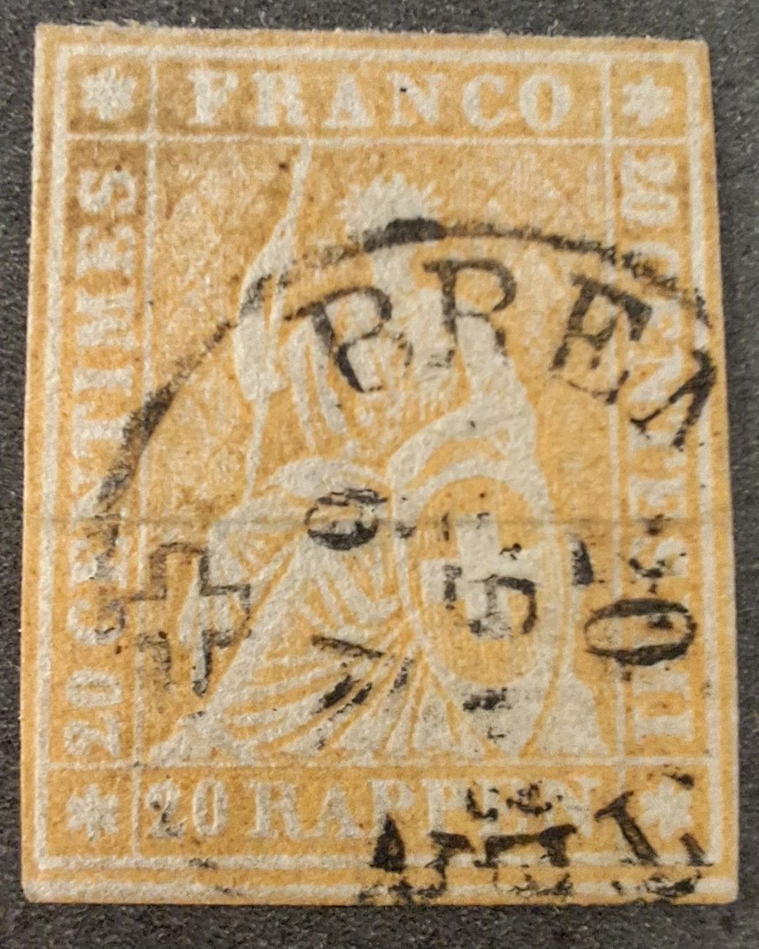 Alle Briefmarken: Strubel 25G Bremgarten mit Attest Kat. 120.- – Gebraucht aus Balgach von SIMEON27