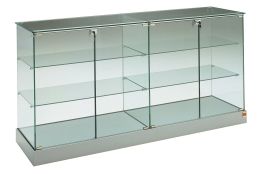 Glasvitrine Theke, ESG Glas, Silber (B.182cmxT.60cmxH.90cm)