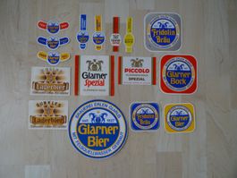 Ein Posten mit div. Bier Etiketten Glarner Bier etc.