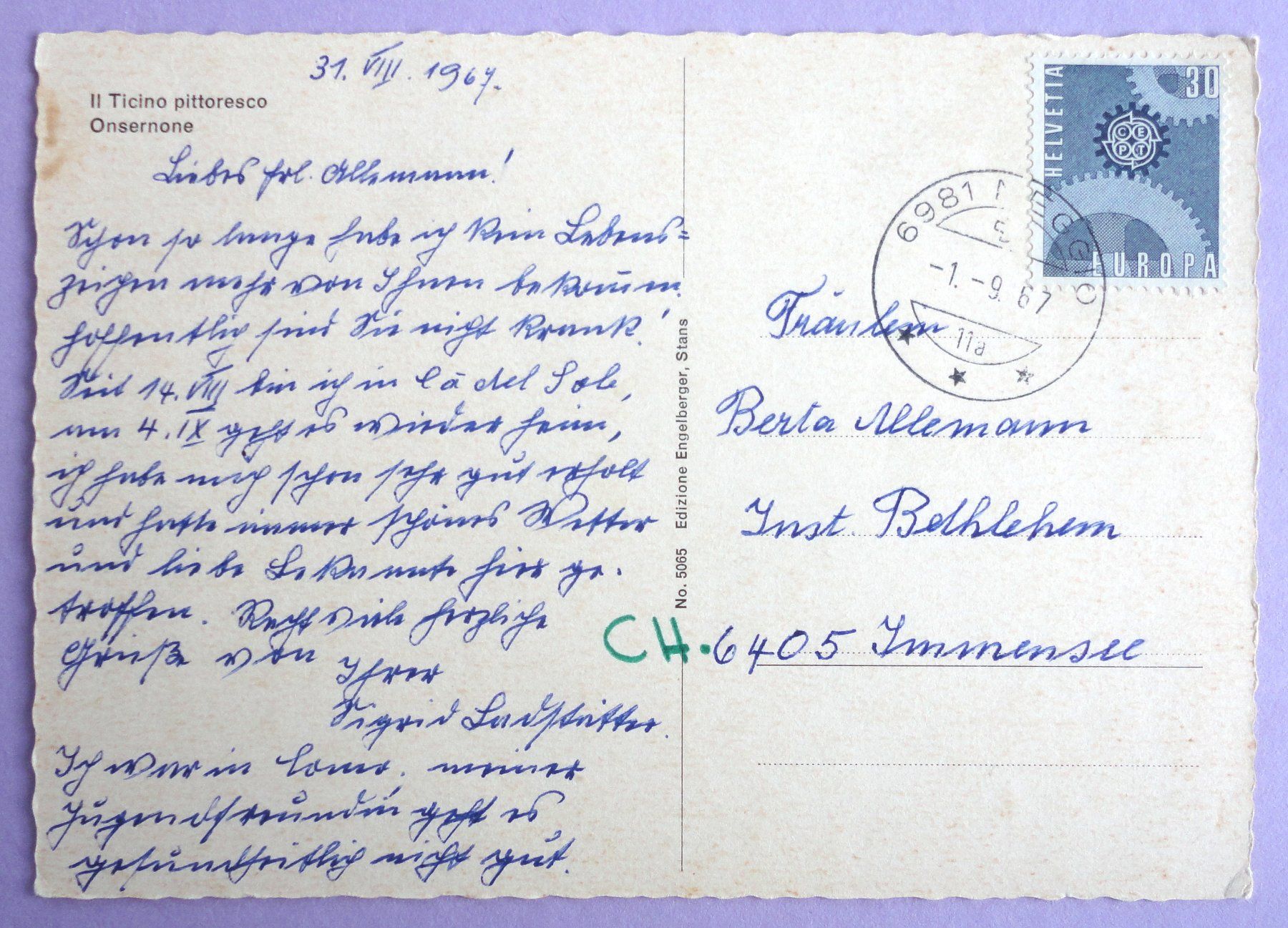 Cartoline postali: Onsernone – Usato da Fétigny venduto da Billy2miny 1