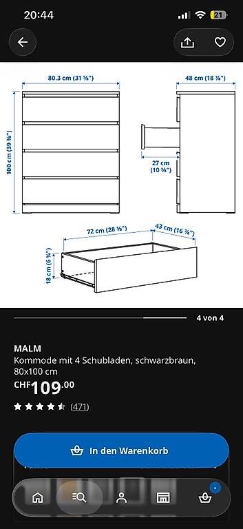 Ikea Cassettiere: 5x Malm Kommoden schwarz – Usato da Tuggen venduto da Tantas 1