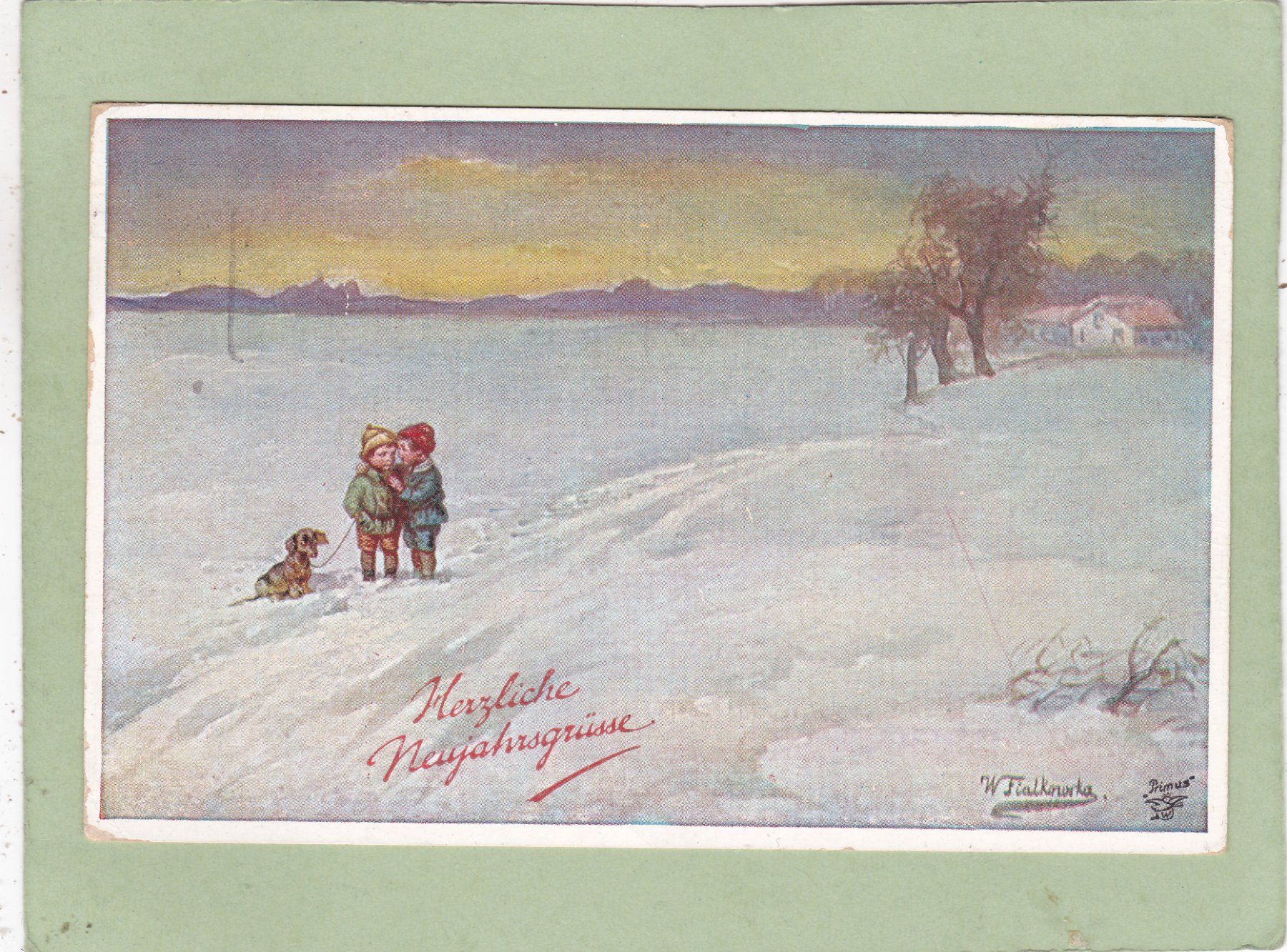 Cartoline postali: Kitsch Kinder Hund Neujahr 1924 – Usato da Herisau venduto da Lisegrat2008