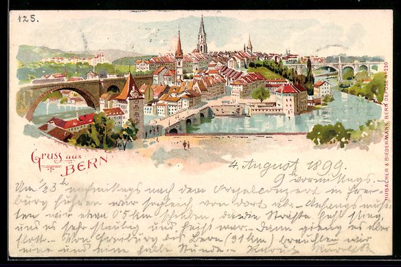 Ansichtskarten: Litho Bern, Ortsansicht, Teilansicht – Gebraucht aus Berlin von bartko-reher