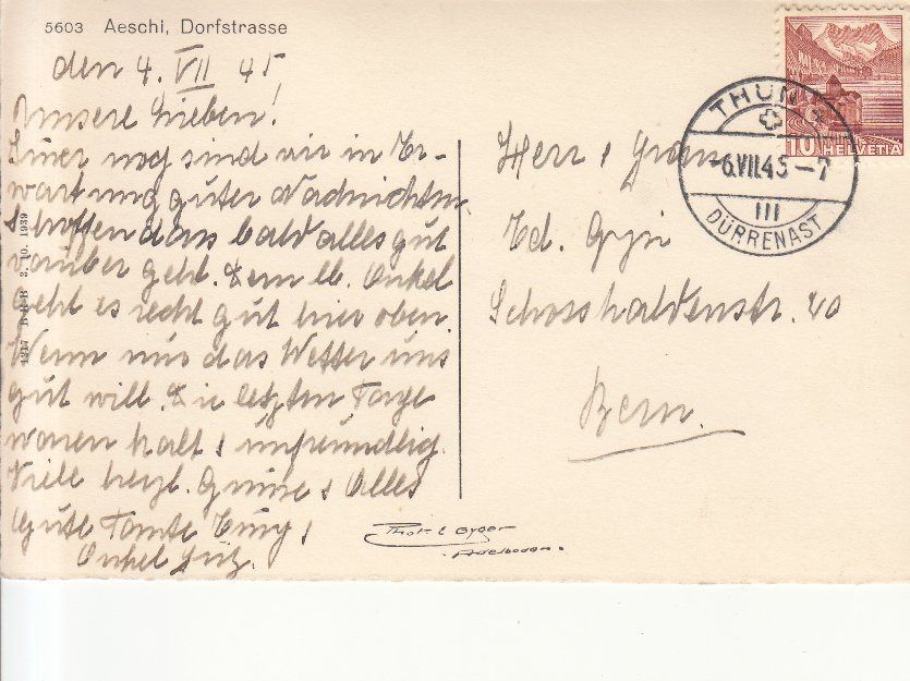 Cartoline postali: Aeschi 1945 – Usato da Bürglen TG venduto da StampGraf 1