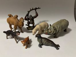 7 Elastolin Tierfiguren Sammlung, Vintage Spielzeugtiere!