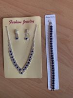 Parure de bijoux argenté brillant et bleu roi