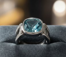 Modernem Design Silberring 925 mit Swiss Blue Topas- NEU