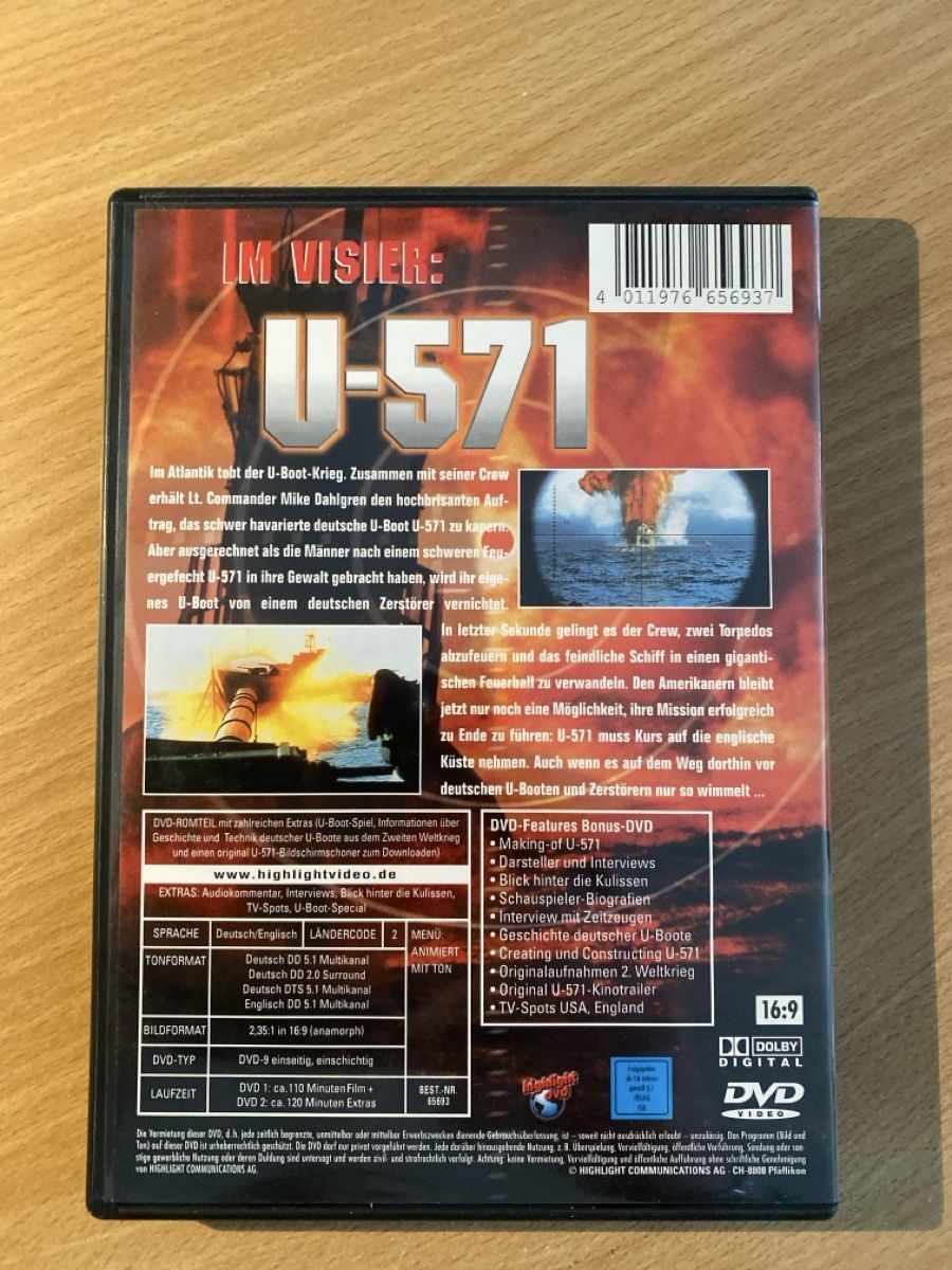 Tutti i DVDs: 2 DVDs - U-571 - Top Zustand – Usato da Dulliken venduto da Zuchu 1