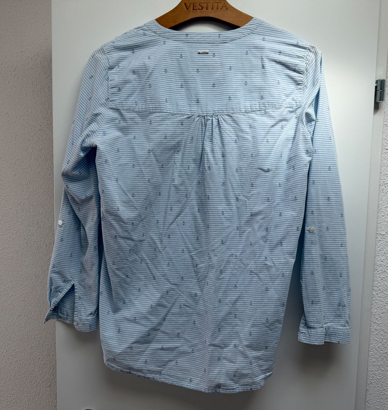 Tom Tailor Camicette: Tom Tailor Bluse, hellblau gestreift, Gr. M, Ankerprint – Usato da Lyss venduto da Landleben0 3