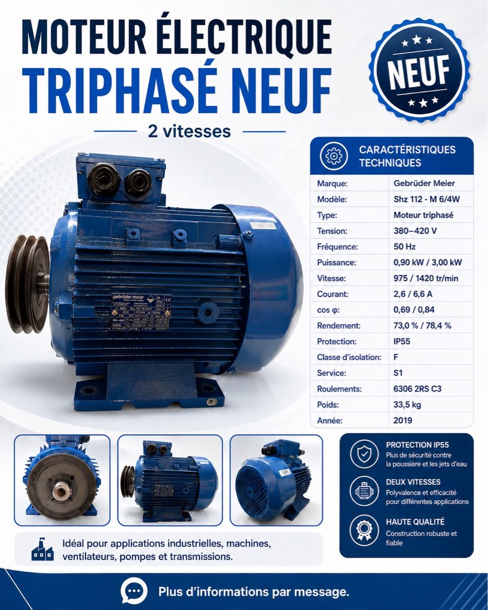 Moteurs: Moteur électrique triphasé neuf – 2 vitesses – Neuf (Voir description) à Constantine par BFSCH 3