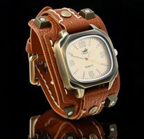 Quarzuhr im Punk-Stil Lederarmband