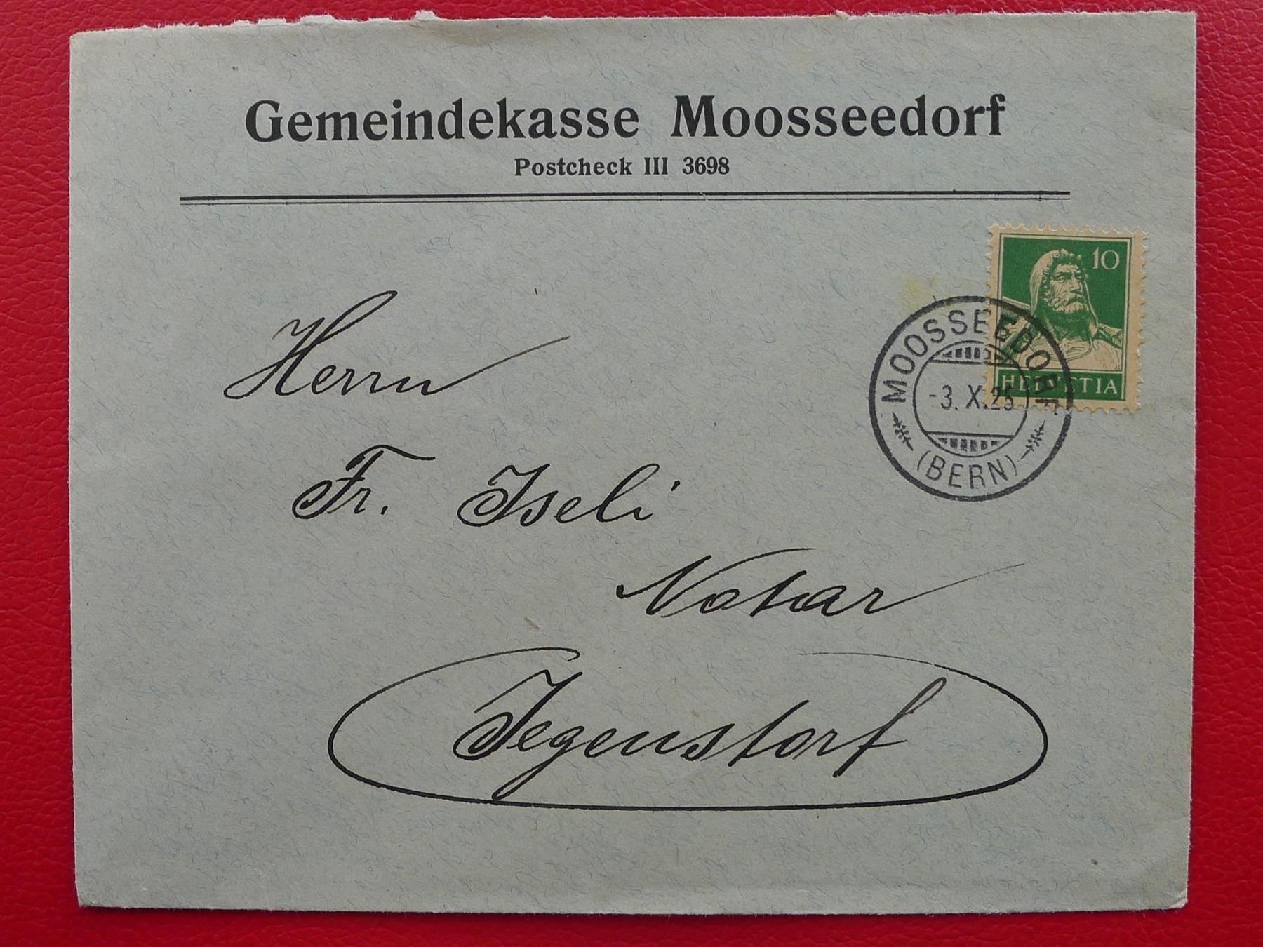 Alle Briefmarken: 1925, Nr.153 Luxus-Briefchen von MOOSSEEDORF BE – Gebraucht aus Sursee von Luzernerraute