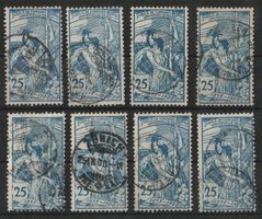 Gutes Lot 79 B, 8 Stk., UPU 1900 25.Rp blau , gestempelt