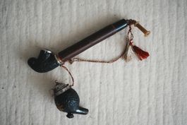 Vintage Alpenpfeife Edelweiss, Bruyère, Zinndeckel