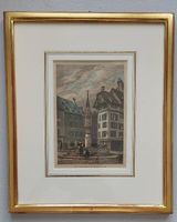 Antiker Stahlstich "The Fishmarket Fountain, Basel" Bartlett