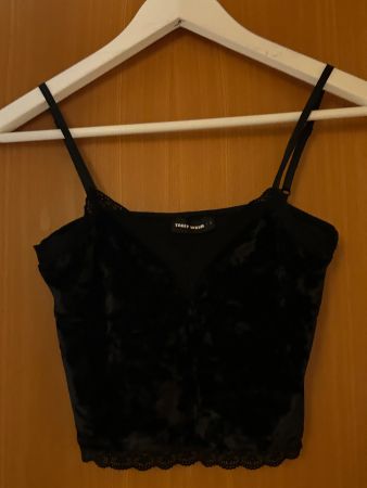 Tally Weijl Crop Top Schwarz Samtoptik Gr. S