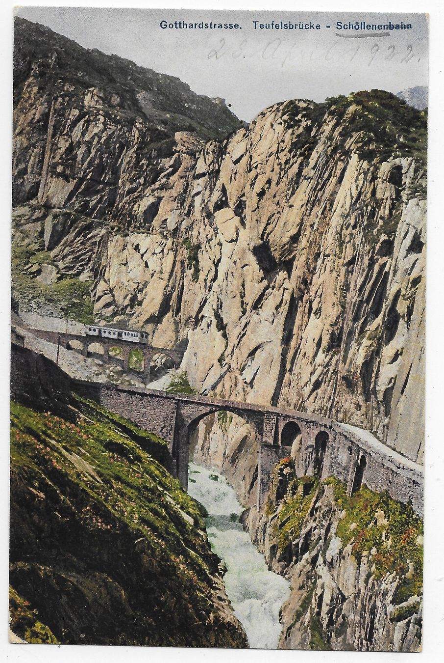 Cartoline postali: Gotthardstrasse- Teufelsbrücke-Schöllenenbahn – Usato da Hefenhofen venduto da Richsalz