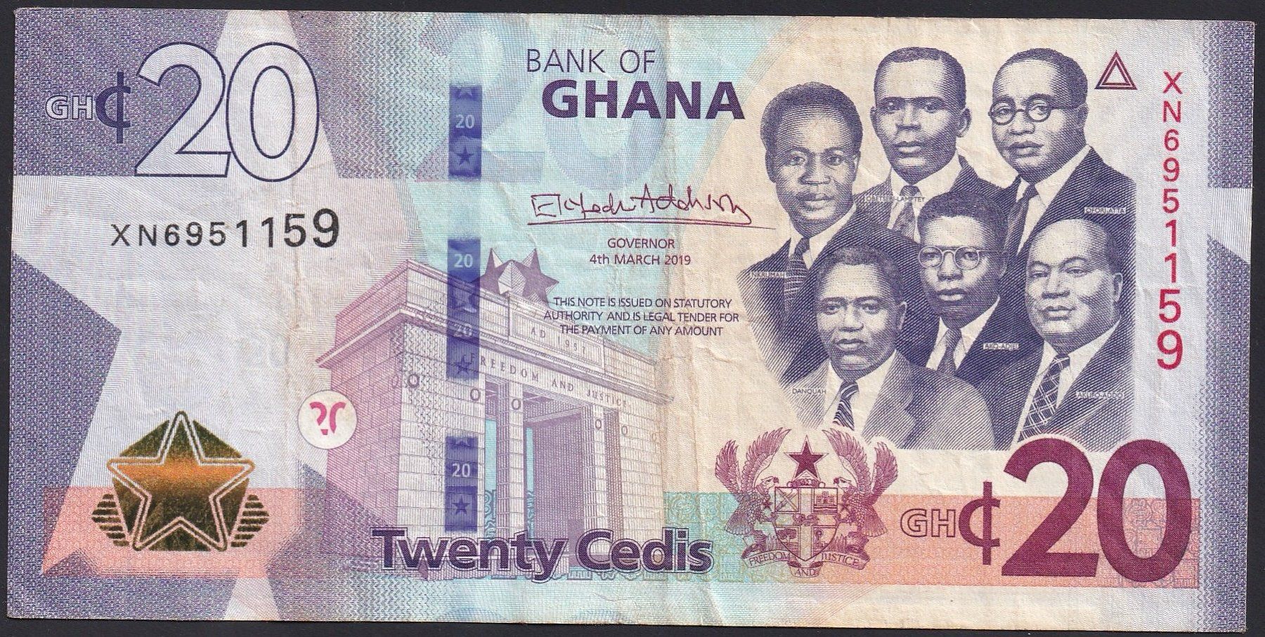 Banconote: Ghana 20 Cedis 2019 – Usato da Brugg AG venduto da banknoten_muesli