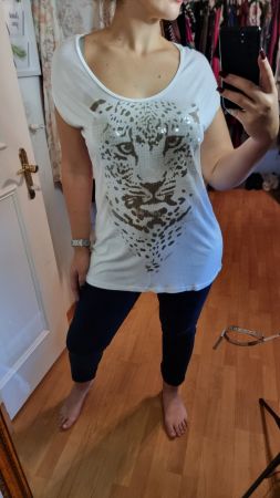 CASA BLANCA Shirt Weiß Leopard L/XL Viskose