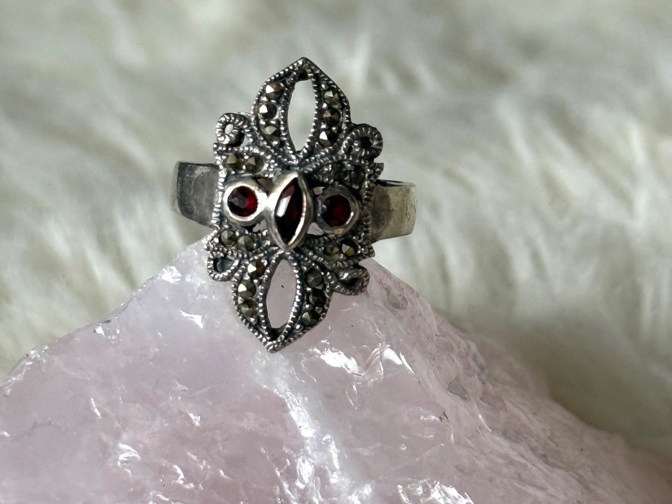 Anelli: Vintage Silberring 925 mit rotem Stein – Usato da Istighofen venduto da Ringparadies