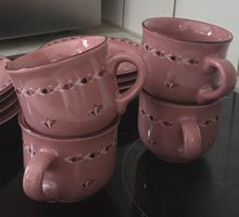 Kaffeeservice rosa mit Blumenmuster 4er Set