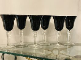 VINTAGE BLEIKRISTALL WEINGLÄSER SEHR SELTEN FARBE SCHWARZ