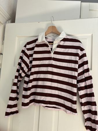 Uniqlo Rugby-Shirt Langarm Polokragen Gestreift Rosa/B