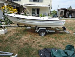 Fischerboot mit Strassentrailer und 4 PS Motor, Bodenseezul.