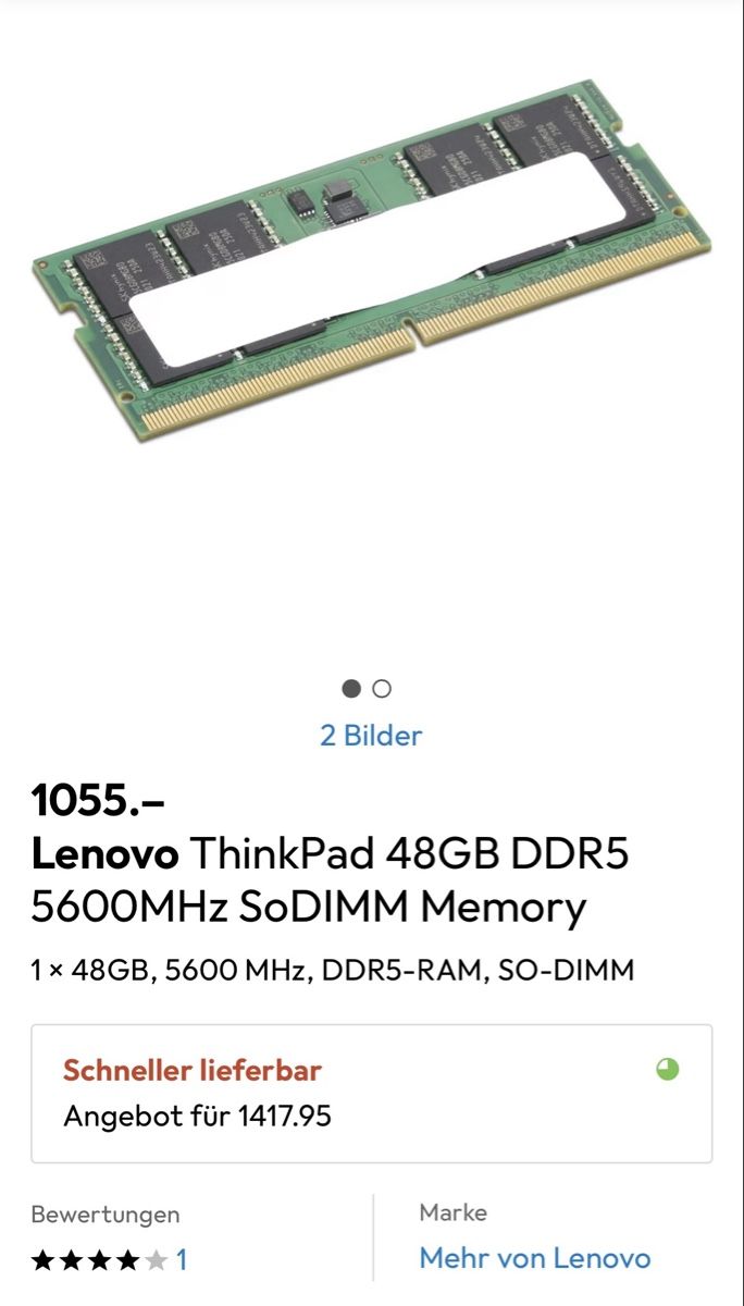 Lenovo Memory / RAM: Lenovo 48GB RAM – Neu und originalverpackt aus Aarau von bigsummerblowout
