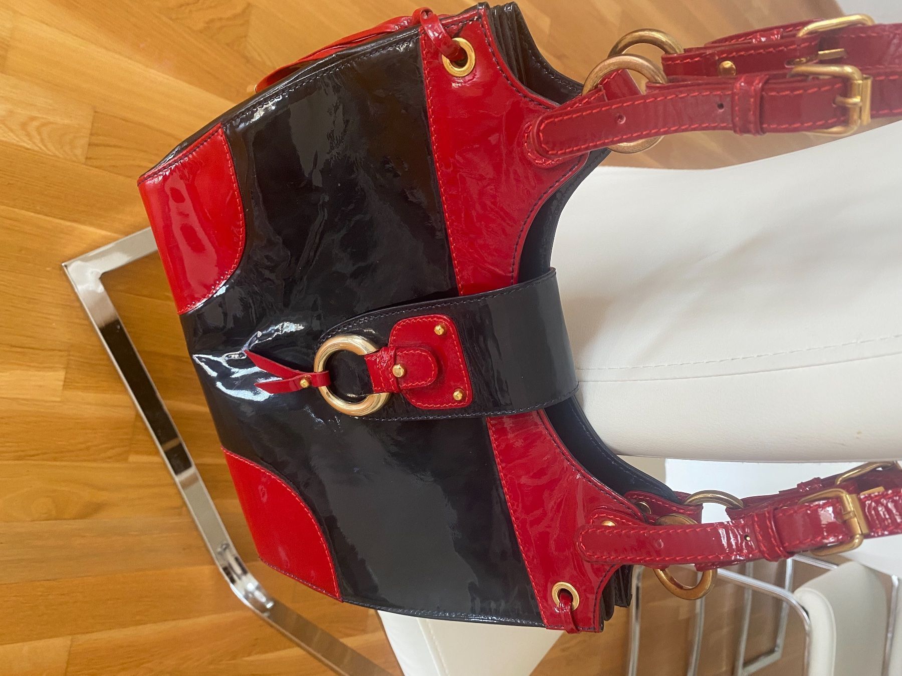Lorbac Borse da donna: Lack Leder Tasche Lorbac Blau/Rot – Usato da Schmiedrued venduto da visagistinalisha 1