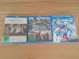 3 BLUE RAY DVD ROBIN HOOD, SCHLÜMPFE 2 UND NINJA TURTLES