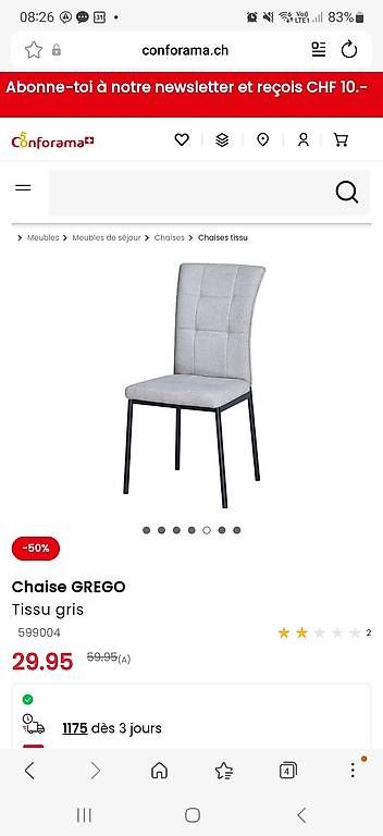 Sedie: 4 chaises grises neuves – Usato da Lavigny venduto da ghi_ml6g