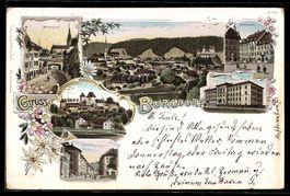 Lithographie Burgdorf, Schloss, Schmiedengasse, Metzgerasse,