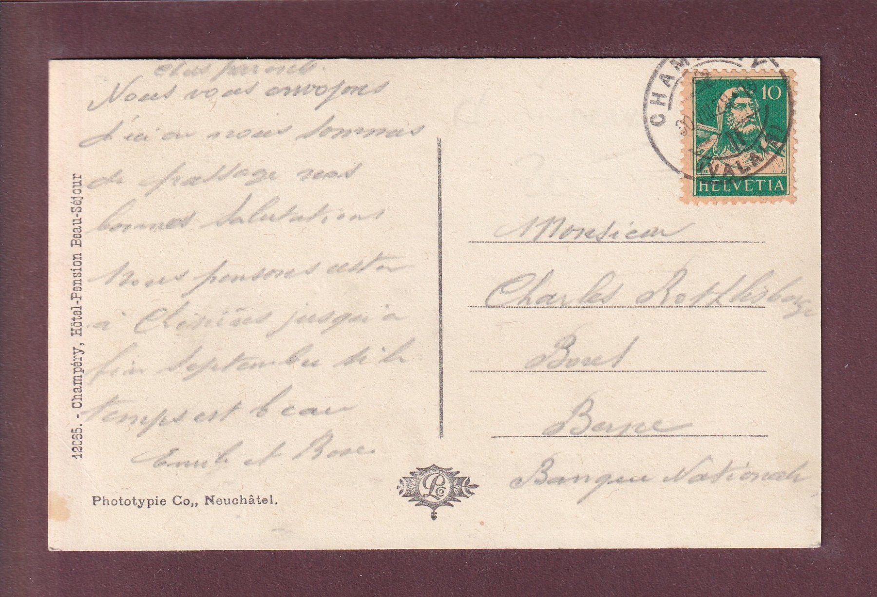 Ansichtskarten: CHAMPERY - Hôtel Beau-Séjour - 1929 – Gebraucht aus Pully von nicecards 1