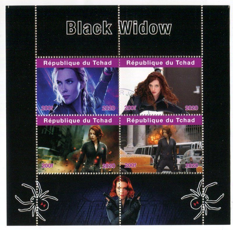 Tutti i francobolli: Block "Scarlett Johansson. Black Widow". Tschad – Nuovo e nell'imballaggio originale da Basel venduto da Butsch5