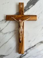 Crucifix bois d'olivier - Inri - marqué Jérusalem - Vintage