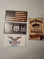 USA Flagge Route 66 Schild und Jack Daniel's Blechschild Set