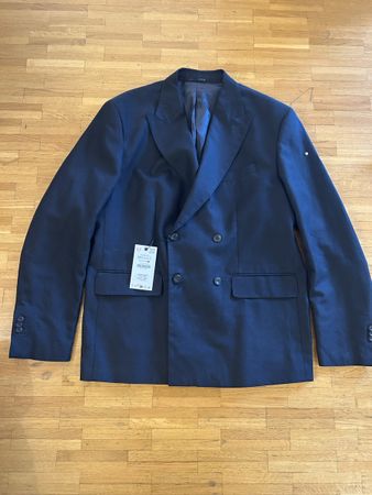 Zara, blazer croisé marine, lin,coton, Liocel, taille 54
