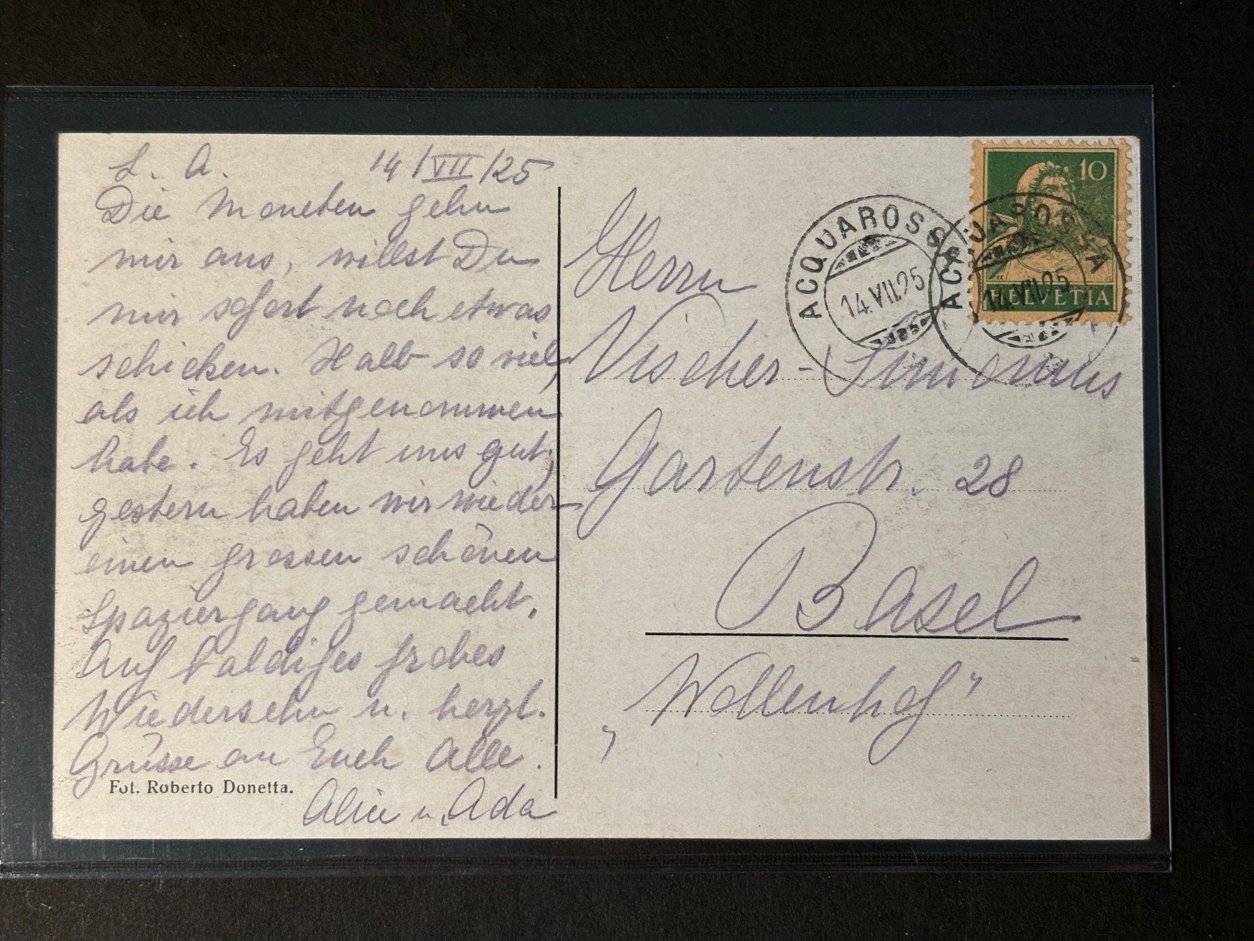 Cartoline postali: AK 1925 von Acquarossa Ticino nach Basel – Usato da Basel venduto da Chloro 1