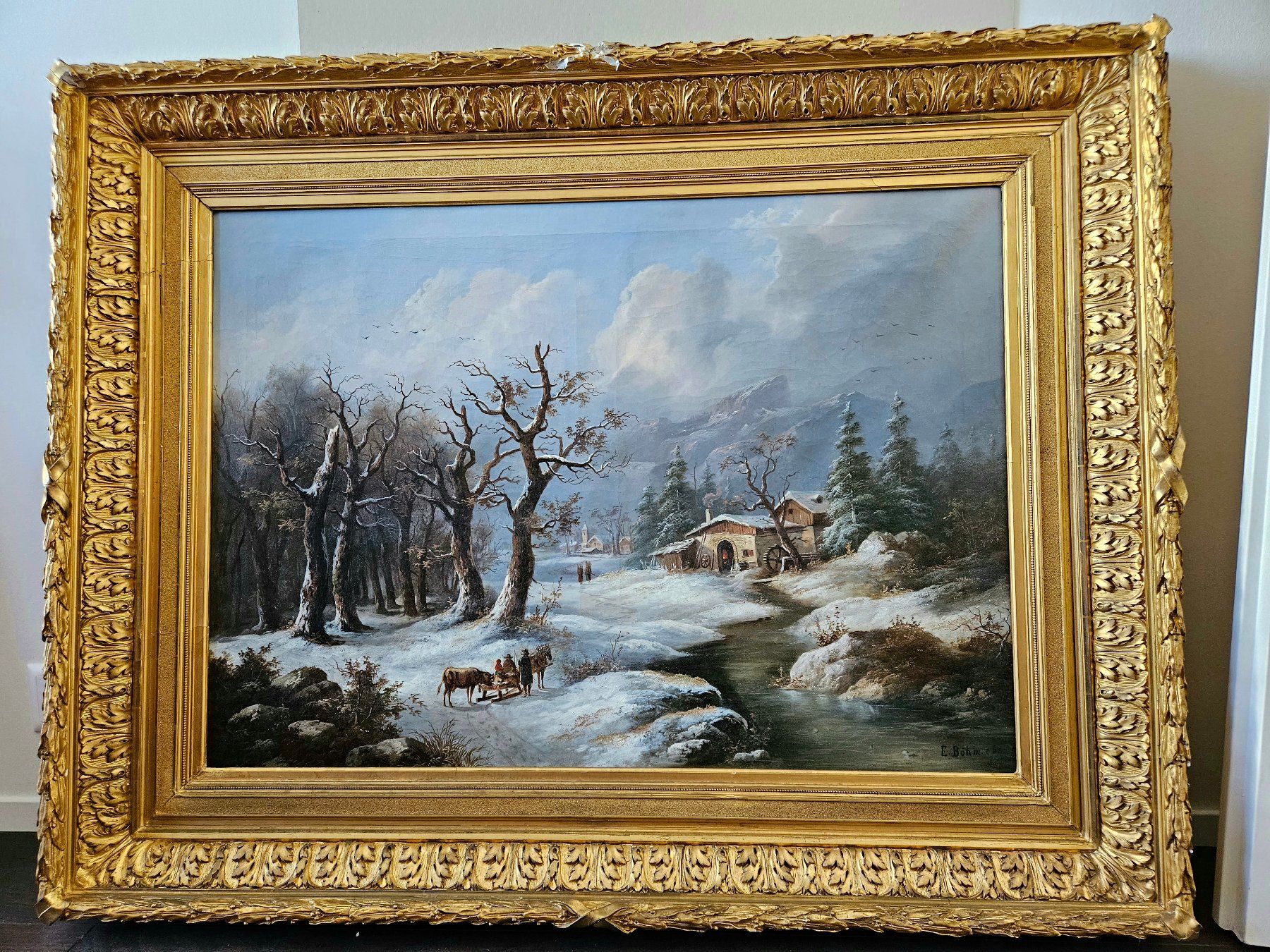 Dipinti: Eduard Böhm Gemälde Ölbild Winterlandschaft Prunkrahmen – Usato da Hünenberg See venduto da Gekko1980