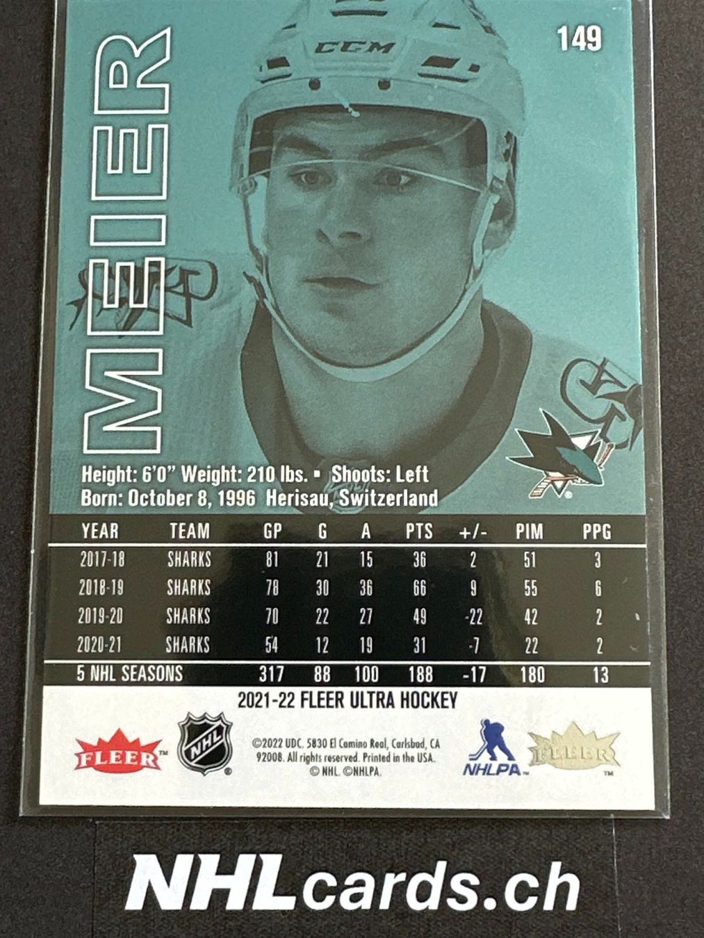 NHL Carte collezionabili: Timo Meier NHL Ultra Silver Foil Insert Card – Usato da Belp venduto da nhlcards.ch 1