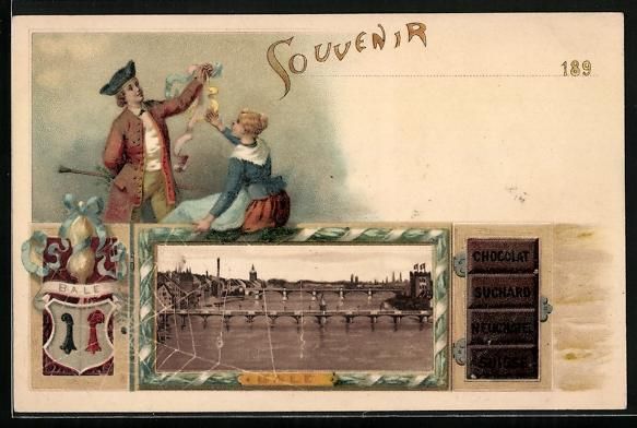 Cartoline postali: Litho Basel, Rheinbrücken, Werbung Choc – Usato da Berlin venduto da bartko-reher