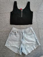 Zara Sommer-Set: Crop Top schwarz & Jeans Shorts, Gr. 164